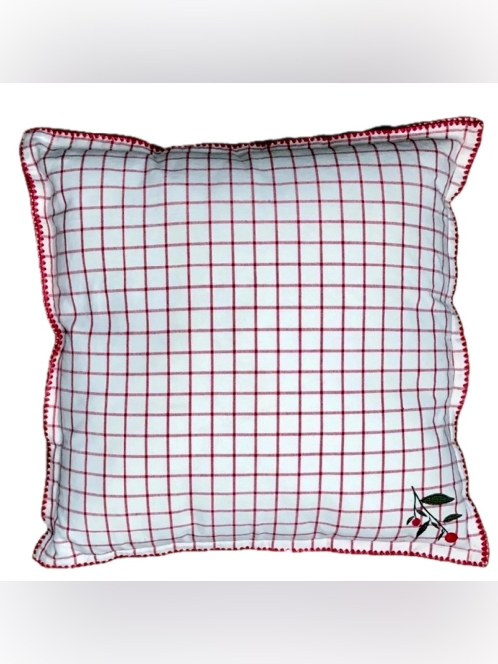 Vintage Red & White Checkered Cherry Throw Pillow Retro Rockabilly Twee Playful